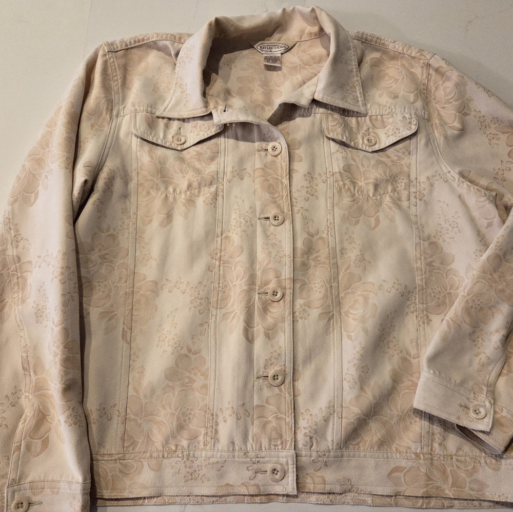 Northern Reflections Faux Suede Floral Embossed Lightweight Button Down Shacket